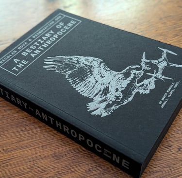 Photo of a black book entitled 'Bestiary of the Anthropocene'
