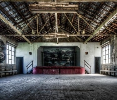 Photo of a weathered ballroom