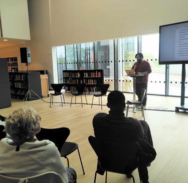Christopher Marcatili speaks at an event in Iceland