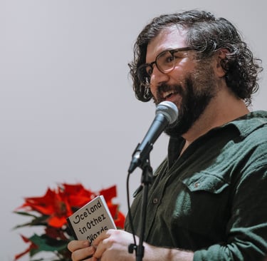 Christopher Marcatili speaks at an event in Iceland